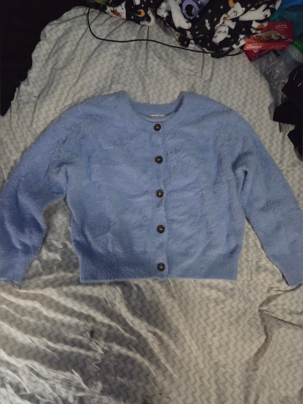 Marine Layer Blue Fluffy Eyelash Knit Boxy Crewneck Cardigan